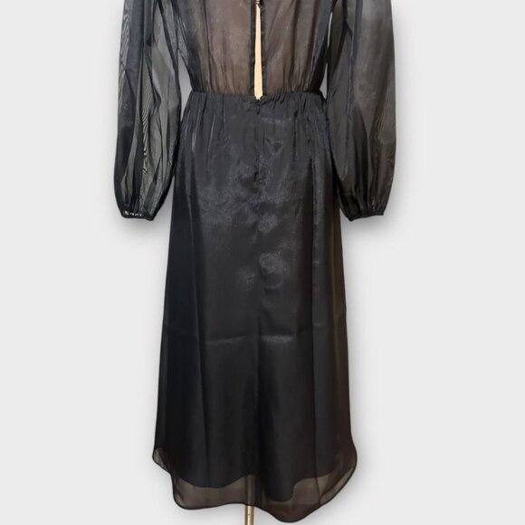 NWT Reformation Meesha Dress 6 Black Sheer Open Back NEW $378 Midi - Picture 12 of 14